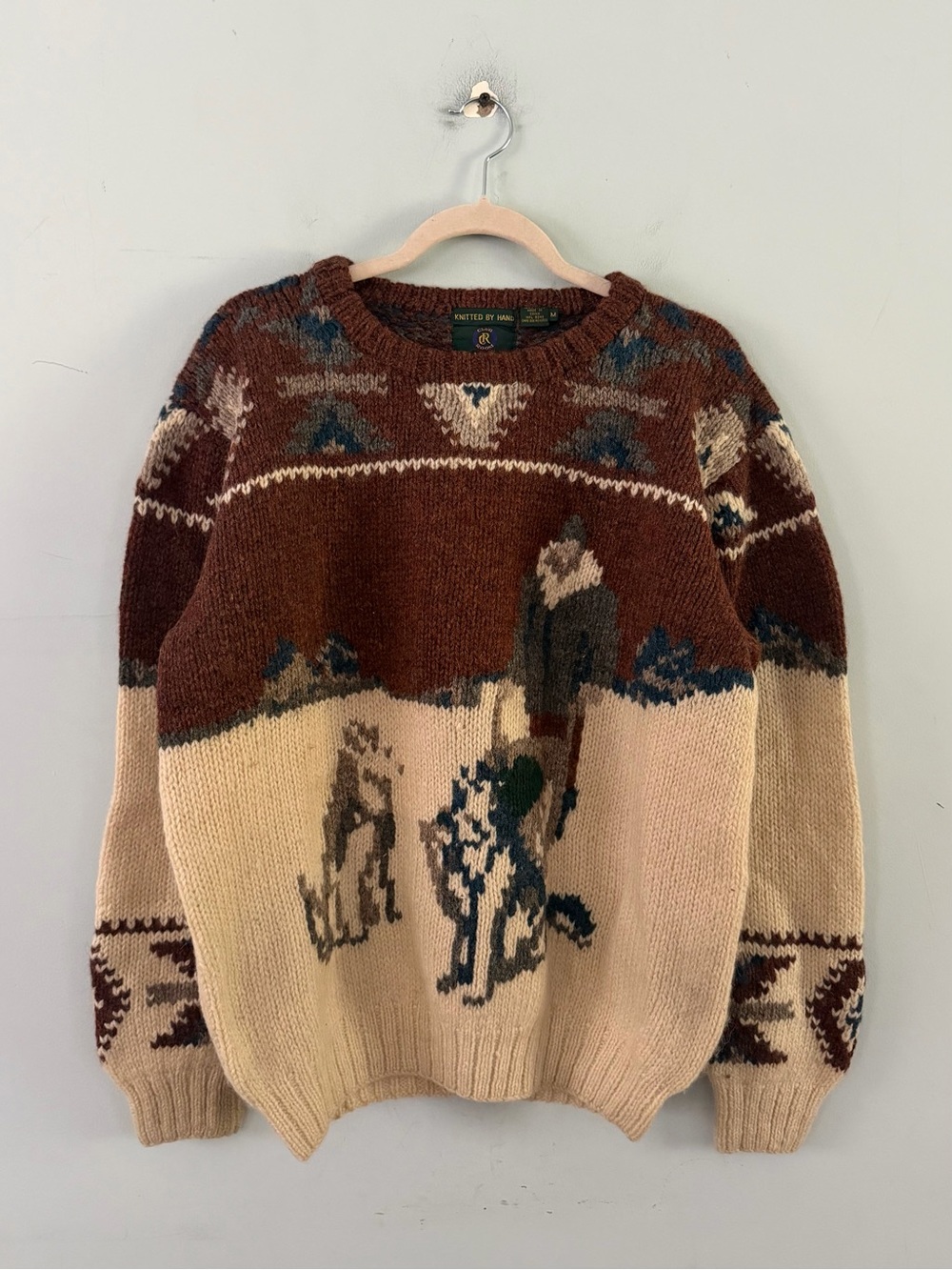 Vintage Club Room Sled Dog Hand Knit Wool Southwestern Sweater